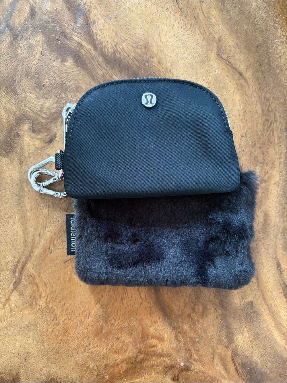Lululemon Black Fur/Nylon Coin purse/card pouch
